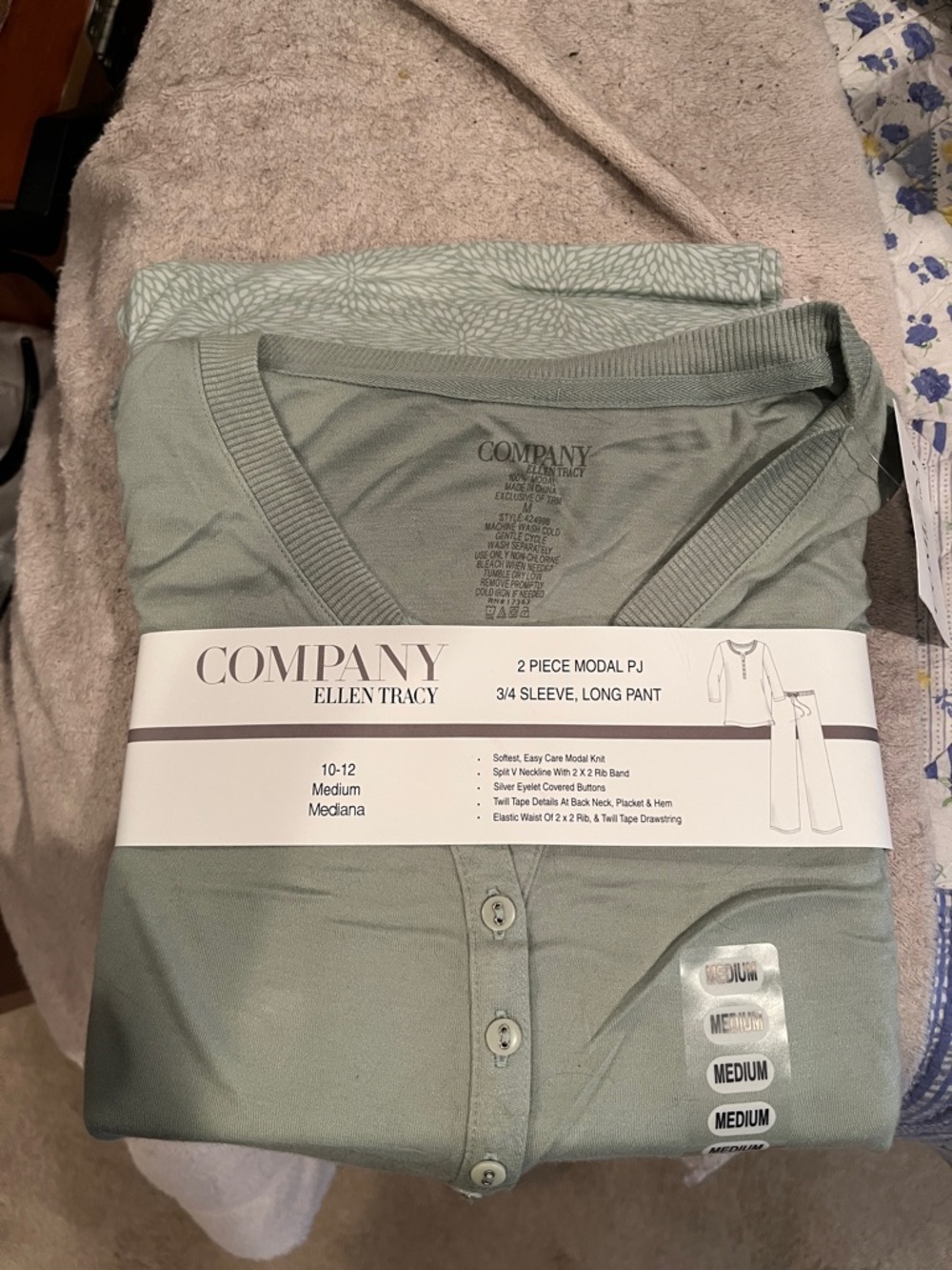 Ellen Tracy Sage Green Modal 2-Piece Pajama Set